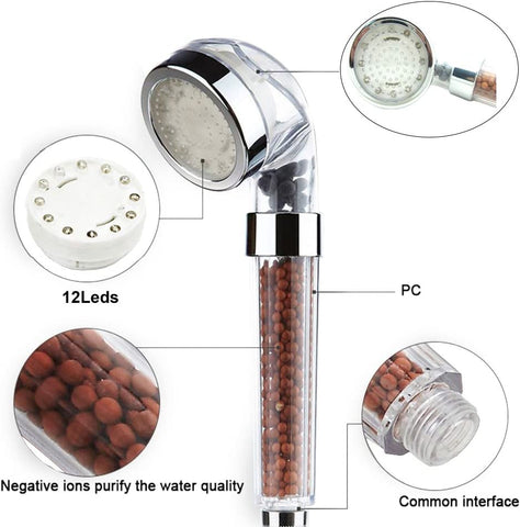 3 kleuren LED douchekop douchekop temperatuur handdouche spa chroom ABS voor badkameraccessoires