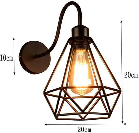 Vintage Industriële Wandkandelaars Black Diamond Metalen Kooi Plafondlamp E27 Edison Retro Binnen Schans Decoratie voor Woonkamer Keuken Hal Slaapkamer Cafe Bar 2 Pack