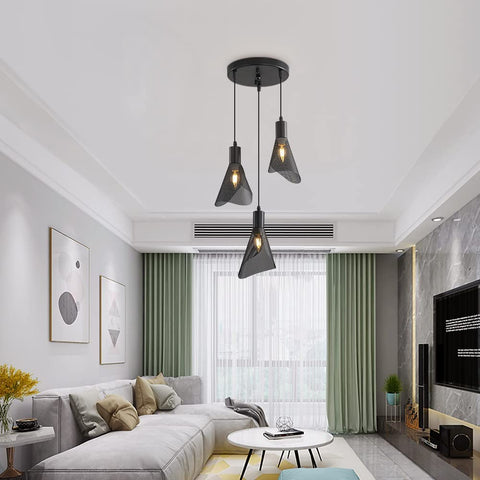 Suspension Luminaire Industriel, Plafonnier Vintage Noir, Lustre avec Abat-jour PVC pour Chambre, Salon, Restaurant, Bar, 3 Lumières E14(Sans Ampoule)