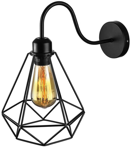 Vintage Industriële Wandkandelaars Black Diamond Metalen Kooi Plafondlamp E27 Edison Retro Binnen Schans Decoratie voor Woonkamer Keuken Hal Slaapkamer Cafe Bar 2 Pack