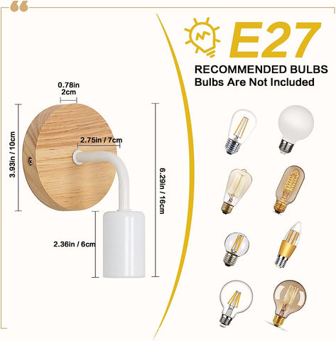 4 pièces Applique Murale Intérieur Bois Vintage Lampe murale E27 Base Pour chambre à coucher, salon, couloir, entrée Blanc
