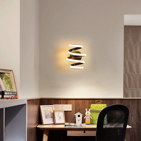 Led-wandlamp 21W Zwart Spiraal Eenvoudig Modern Creativiteit Aluminium Metaal Wandlamp 3000K Binnenwandlamp Geschikt voor slaapkamer, gang, woonkamer, bar