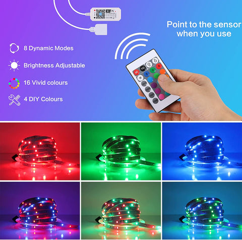 Taśma LED WiFi 10M Aplikacja do taśm LED, synchronizacja sypialni LED z muzyką, wielokolorowe światło LED z pilotem do sypialni, kuchni, telewizora, imprezy