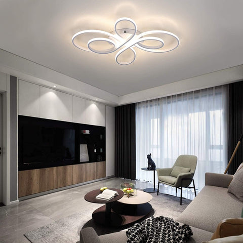 Nowoczesna ściemnialna lampa sufitowa Led kreatywny kształt kwiatu lampa sufitowa 3000K-6000K do salonu sypialnia jadalnia biuro biała