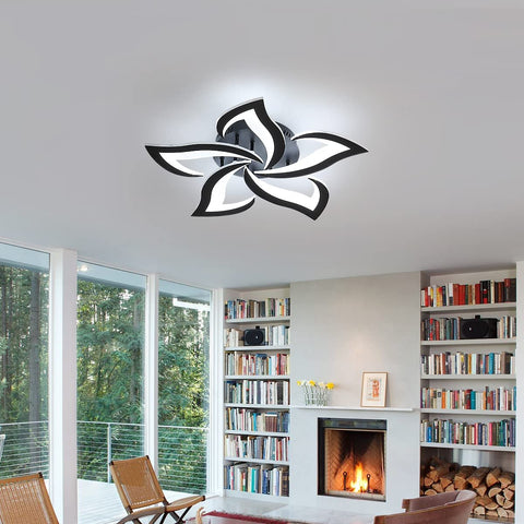 Plafonnier Led Moderne, 60W Créatif Pétales Design Plafonnier,Lampe de Plafond en Acrylique, pour Salon Chambre à Coucher étude Diamètre 60cm, Noir Lumière 6000K Blanche Froide