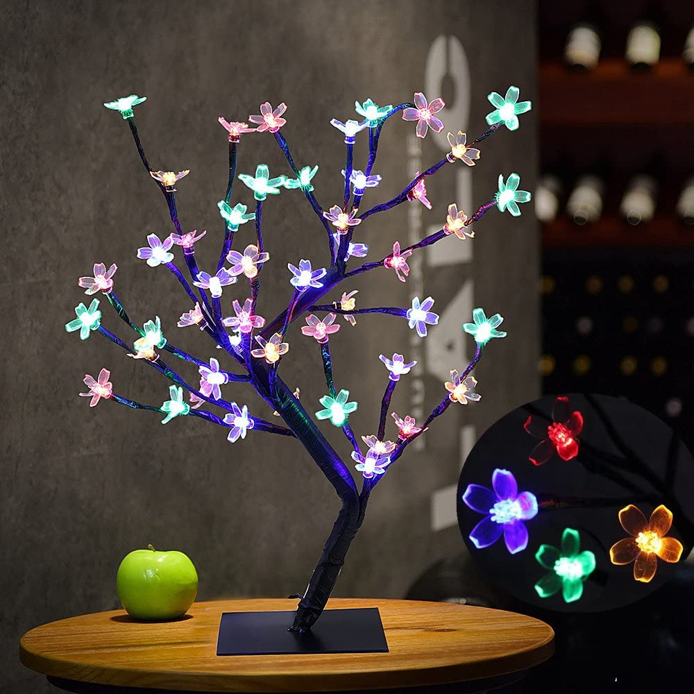 LED Lampe de Cerisier, 0.45M 48LED, Arbre Lumineux LED, Branches Noires, pour la décoration de Maison (Multicolore)