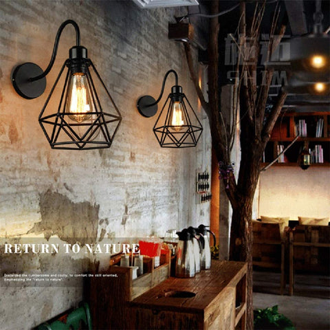 Vintage Industriële Wandkandelaars Black Diamond Metalen Kooi Plafondlamp E27 Edison Retro Binnen Schans Decoratie voor Woonkamer Keuken Hal Slaapkamer Cafe Bar 2 Pack