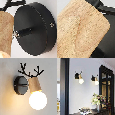 Applique Murale Rétro 2 Pack, Créative Design Antler Lampe Murale en Bois, Éclairage Mural Métal Vintages, Réglable Lampes Murale Interieur pour Salon, Chambre à Coucher, Couloir, Décoration Moderne