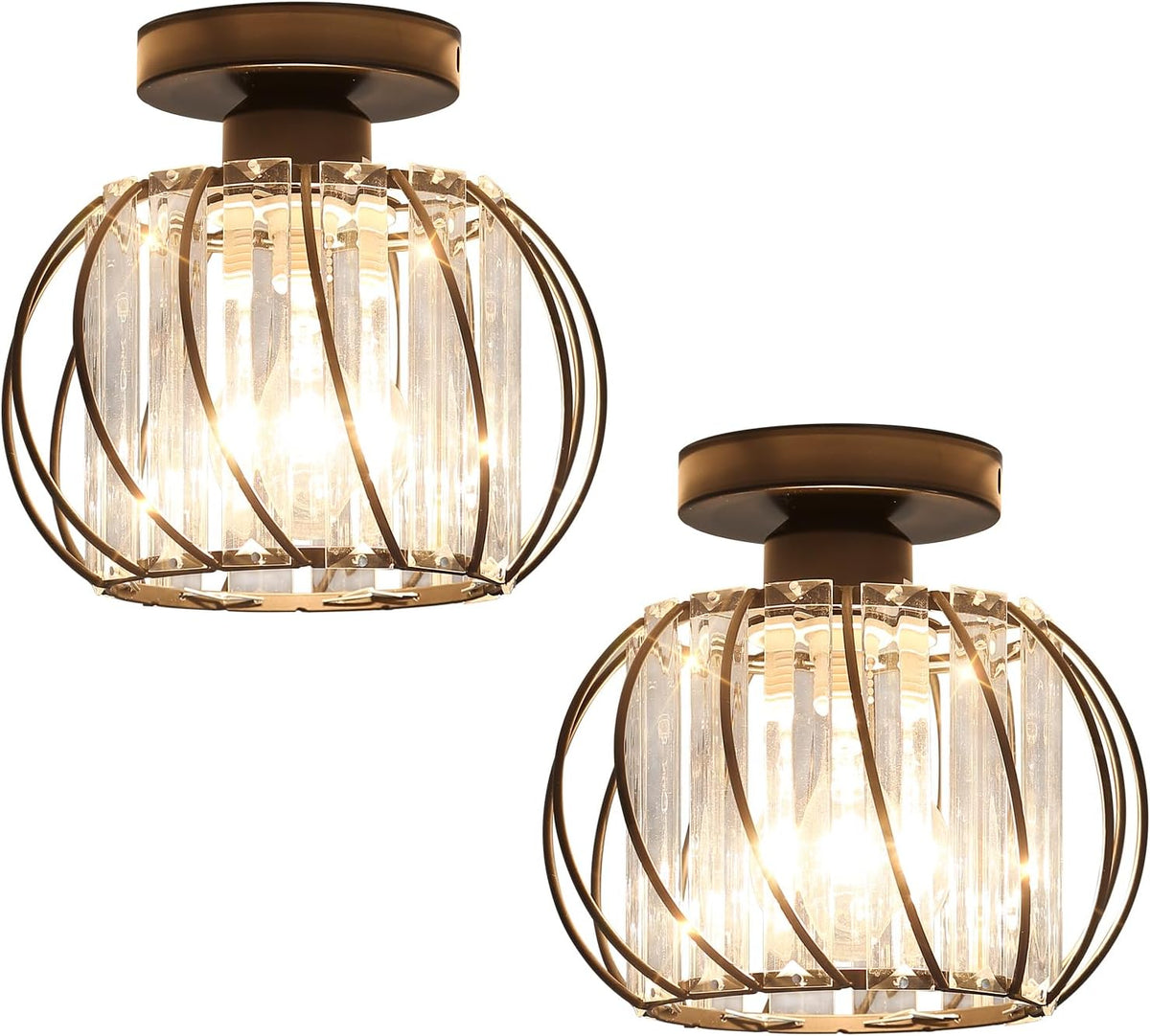 2 pièces Plafonnier en Cristal Moderne E27 Base Cage Lampe de Plafond