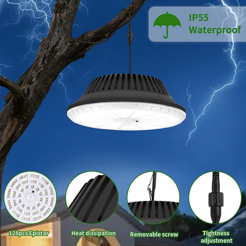 Lampes Solaires Séparés Extérieur Intérieur Etanche IP65, 4 Mode Lampe Suspendue Solaire avec Telecommande, applique solaire avec cable 5M pour Jardin, Garage, Cour, Escalier, Patio