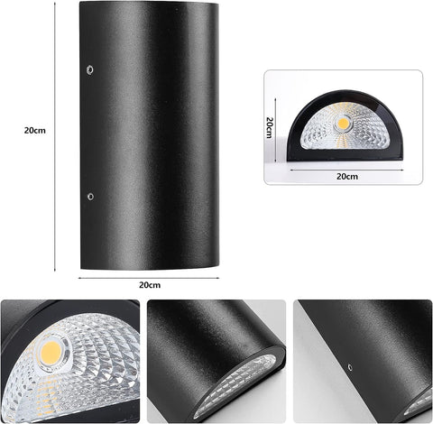 Applique Murale Extérieure 10W Lampe murale LED Blanc Chaud 3000K étanche IP65 Pour Entrée Couloir Cour Jardin Terrasse Balcon Garage Noir