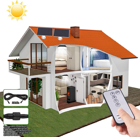 Lampes Solaires Séparés Extérieur Intérieur Etanche IP65, 4 Mode Lampe Suspendue Solaire avec Telecommande, applique solaire avec cable 5M pour Jardin, Garage, Cour, Escalier, Patio