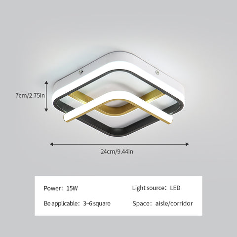 Moderne LED-plafondlamp 23W vierkante plafondlamp 6000K (koel wit licht), acryl plafondlamp geschikt voor badkamer, keuken, woonkamer, slaapkamer (zwart goud)