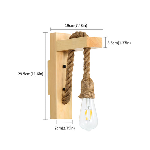 Retro houten wandlamp, industriële vintage wandspots, E27 creatieve henneptouw wandlampen voor slaapkamer, balkon, gang, keuken, trap