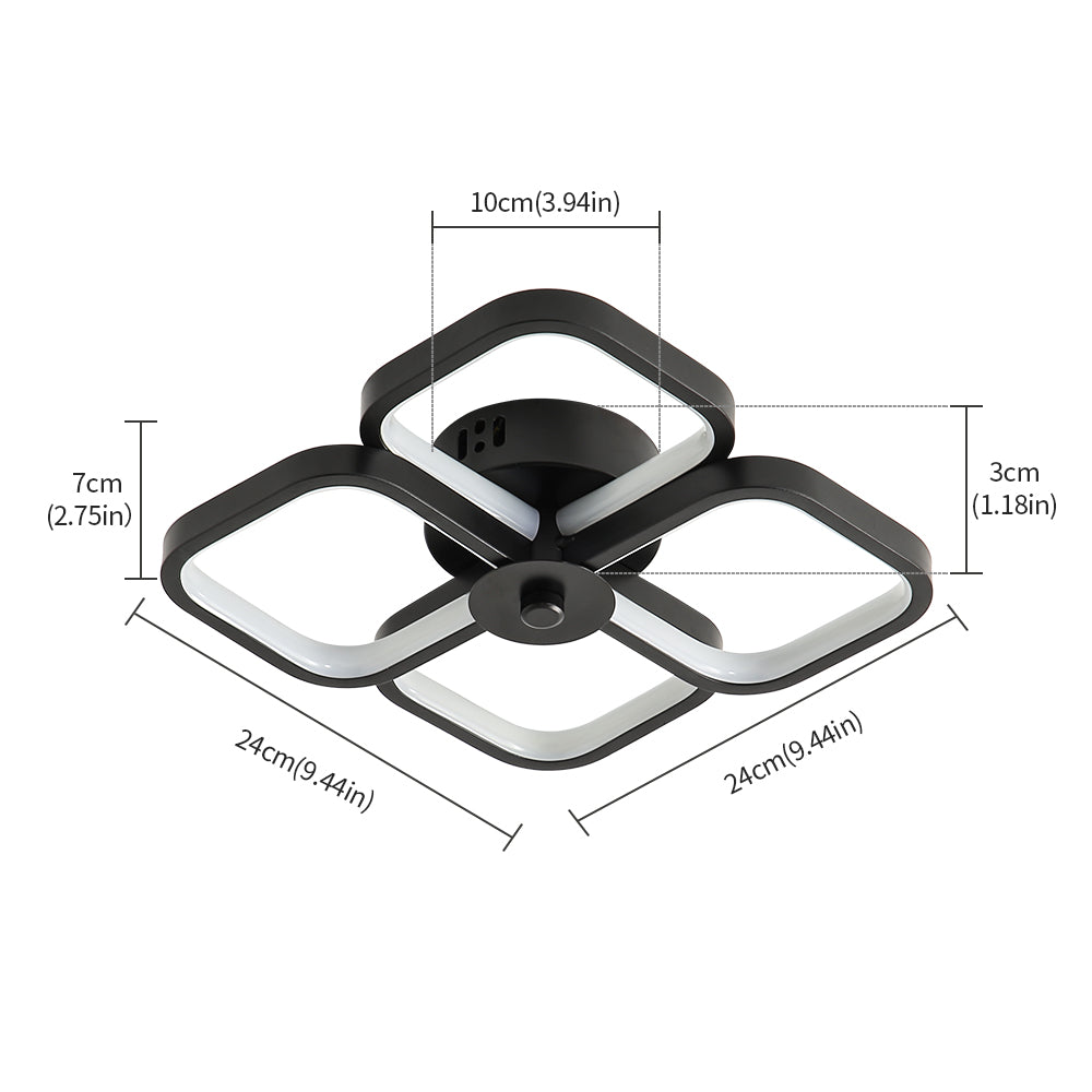 Lampa sufitowa Led, nowoczesna prostokątna metalowa akrylowa lampa sufitowa 32W żyrandol lampa sufitowa, średnica 24CM lampa sufitowa biurowa do sypialni, salonu, jadalni, przedpokoju czarna