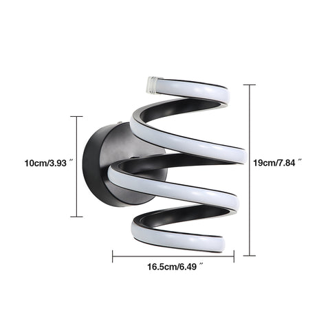 Led-wandlamp 21W Zwart Spiraal Eenvoudig Modern Creativiteit Aluminium Metaal Wandlamp 3000K Binnenwandlamp Geschikt voor slaapkamer, gang, woonkamer, bar
