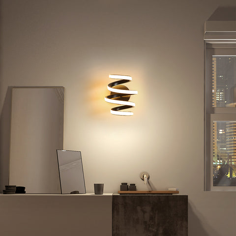 Led-wandlamp 21W Zwart Spiraal Eenvoudig Modern Creativiteit Aluminium Metaal Wandlamp 3000K Binnenwandlamp Geschikt voor slaapkamer, gang, woonkamer, bar