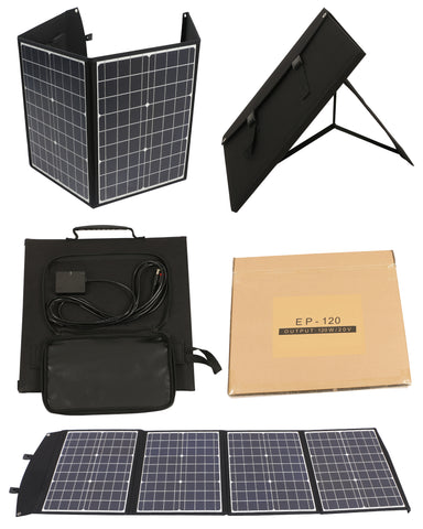 Panneau solaire 120W - Puissance monocristalline, 3 interfaces, sortie DC 19V/6.31A, USB QC3.0 24W et Type-C PD45W