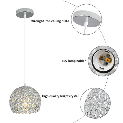 Lustre en Cristal Moderne Lustre Moderne Suspension E27 Chromé Suspension Luminaire Avec 120CM Câble Réglable Convient pour Cuisine, Chambre, Bureau, Salon (Ampoule Non incluse)