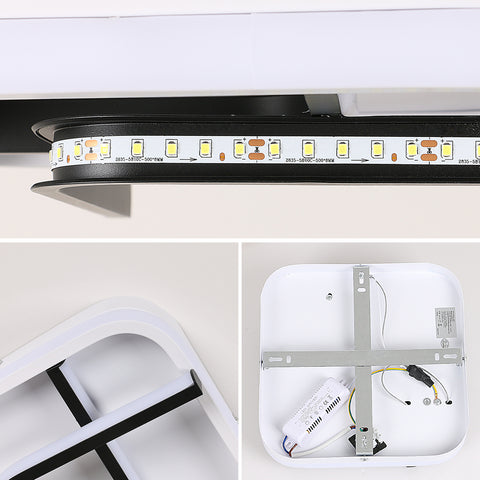 Lámpara de techo cuadrada moderna, lámpara de techo LED de geometría en blanco y negro de 24 cm, luz de techo LED acrílica de luz blanca fría de 23 W 6000 K, para dormitorio, sala de estar, pasillo, balcón