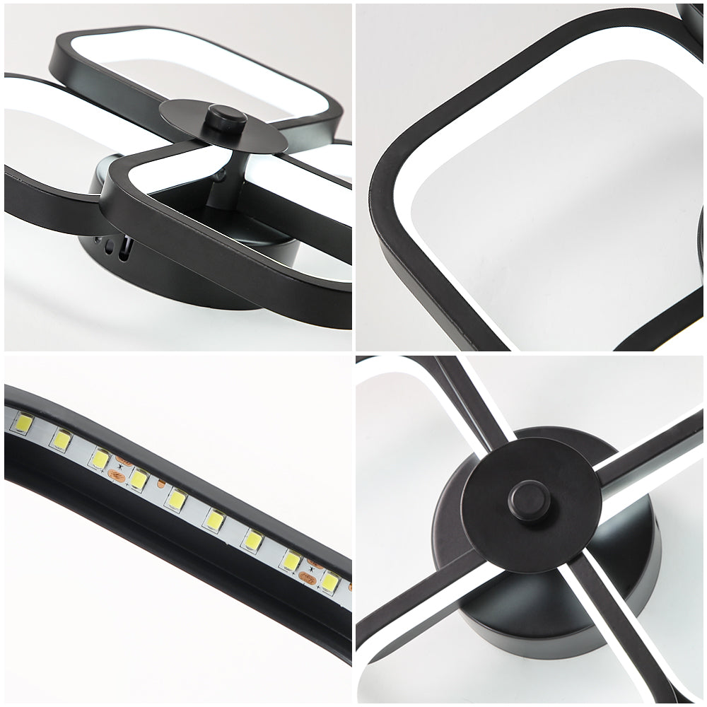 Lampa sufitowa Led, nowoczesna prostokątna metalowa akrylowa lampa sufitowa 32W żyrandol lampa sufitowa, średnica 24CM lampa sufitowa biurowa do sypialni, salonu, jadalni, przedpokoju czarna