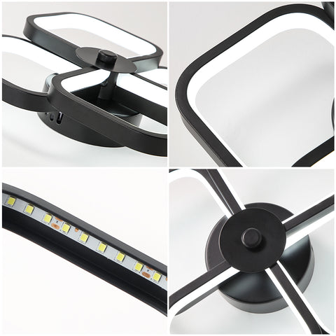 Lampa sufitowa Led, nowoczesna prostokątna metalowa akrylowa lampa sufitowa 32W żyrandol lampa sufitowa, średnica 24CM lampa sufitowa biurowa do sypialni, salonu, jadalni, przedpokoju czarna