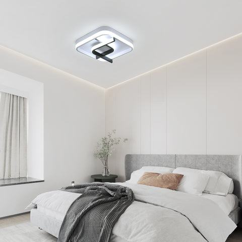 Lámpara de techo cuadrada moderna, lámpara de techo LED de geometría en blanco y negro de 24 cm, luz de techo LED acrílica de luz blanca fría de 23 W 6000 K, para dormitorio, sala de estar, pasillo, balcón