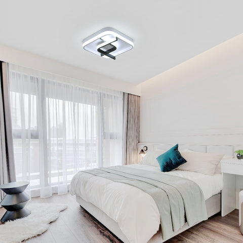 Lámpara de techo cuadrada moderna, lámpara de techo LED de geometría en blanco y negro de 24 cm, luz de techo LED acrílica de luz blanca fría de 23 W 6000 K, para dormitorio, sala de estar, pasillo, balcón