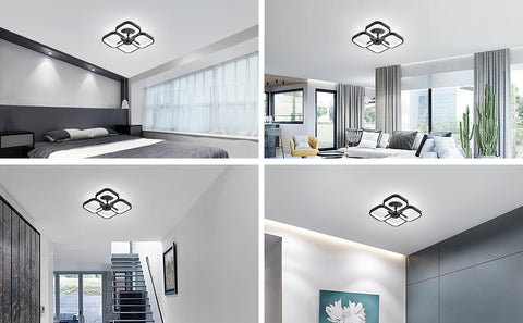 Lampa sufitowa Led, nowoczesna prostokątna metalowa akrylowa lampa sufitowa 32W żyrandol lampa sufitowa, średnica 24CM lampa sufitowa biurowa do sypialni, salonu, jadalni, przedpokoju czarna