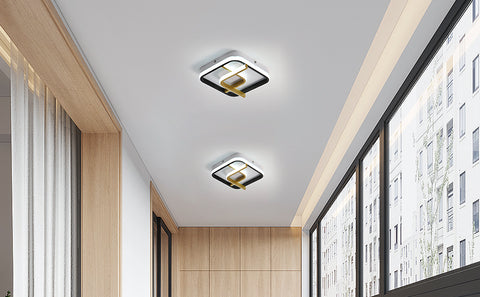 Moderne LED-plafondlamp 23W vierkante plafondlamp 6000K (koel wit licht), acryl plafondlamp geschikt voor badkamer, keuken, woonkamer, slaapkamer (zwart goud)