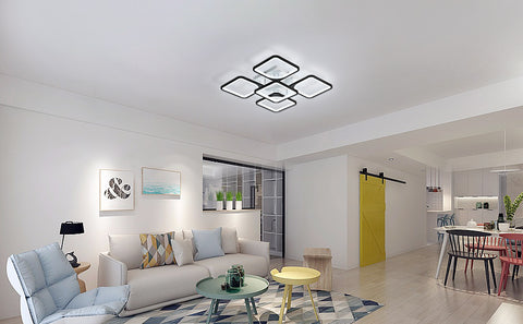 Plafonnier LED Moderne, 4+1 Lumières Plafonnier Acrylique, Éclairage de Plafond Carré Noir 64W 220V, Lamp de plafond Lumière Blanche Froide 6500K pour Salon, Chambre, Étudier (Pas Dimmable)