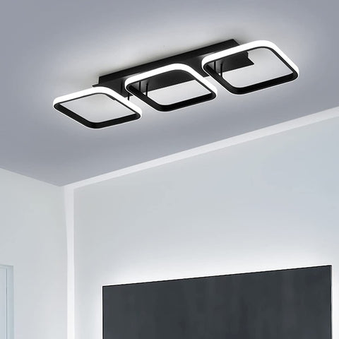 Plafonnier LED 40W, Plafonnier Géométrique Simple, Plafonnier Créatif Carré en Métal, Convient pour Salon, Chambre, Salle à Manger, Lumière Blanc Froid 6000K (Noir)