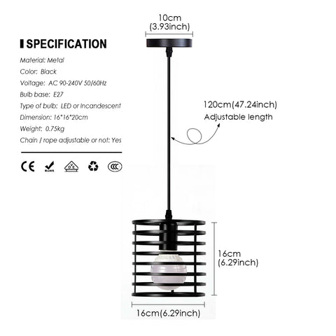 Lampe suspendue en fer au design moderne, design rappelant une Cage, en métal, luminaire décoratif d'intérieur,220V