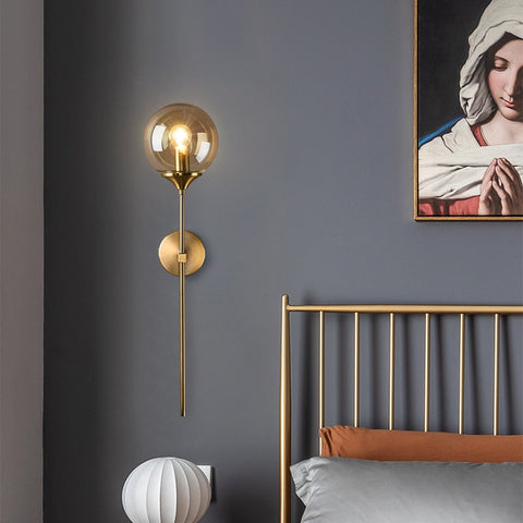 Nordycki współczesny szklany kinkiet E14 złoty LED ściana tła światło do kuchni łazienka oświetlenie wewnętrzne oprawa Home Decor (dymiony szary)