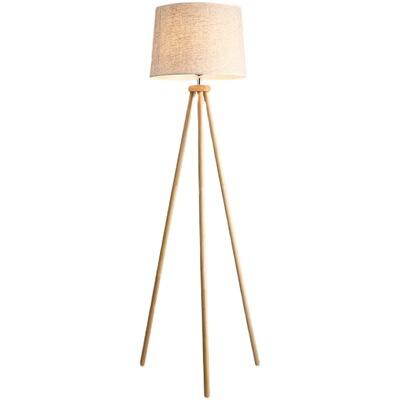 Lampadaire trépied en bois, lampadaire Led avec interrupteur à pied, lampadaire vintage, lampadaire avec ampoule E27 et abat-jour en lin pour salon chambre à coucher