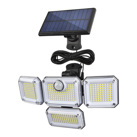 Lampe Solaire Exterieur Detecteur de Mouvement, Lumiere Solaire Exterieur 4 Têtes 278 LED IP65 Étanche Projecteur Solaire Extérieur avec Télécommande 3 Modes Spot LED Solaire pour Jardin