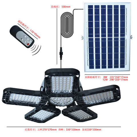 150W LED-garageverlichting 228 LED's, buitenlamp op zonne-energie IP65 waterdicht, 5+1 koppen buitenlamp op zonne-energie met afstandsbediening, met 5m kabel, voor magazijn, werkplaats, kelder