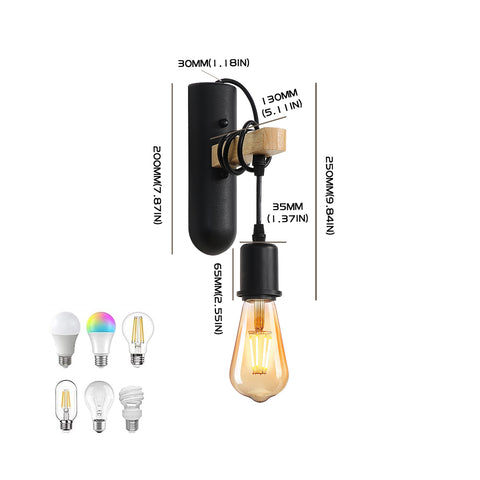 E27 Drewniane kinkiety, retro kinkiet LED, ścienna lampka nocna do sypialni, salonu, schodów, maks. 40W