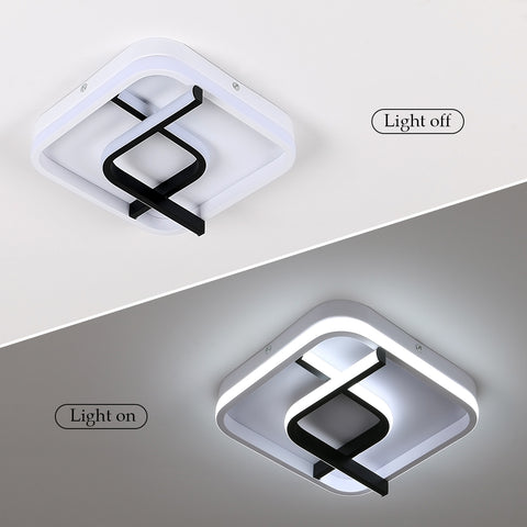 Lámpara de techo cuadrada moderna, lámpara de techo LED de geometría en blanco y negro de 24 cm, luz de techo LED acrílica de luz blanca fría de 23 W 6000 K, para dormitorio, sala de estar, pasillo, balcón