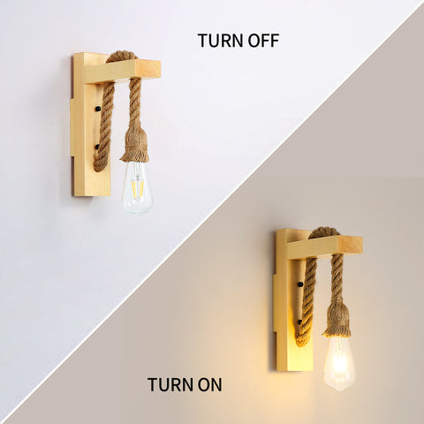 Retro houten wandlamp, industriële vintage wandspots, E27 creatieve henneptouw wandlampen voor slaapkamer, balkon, gang, keuken, trap